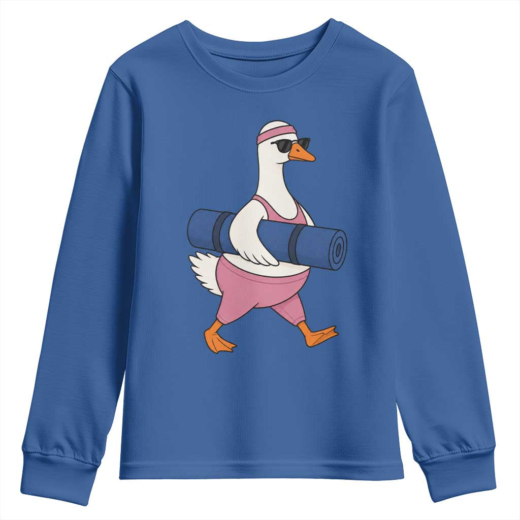 Yoga Goose Carrying Mat Youth Sweatshirt Funny Yogi Workout Fitness Graphic