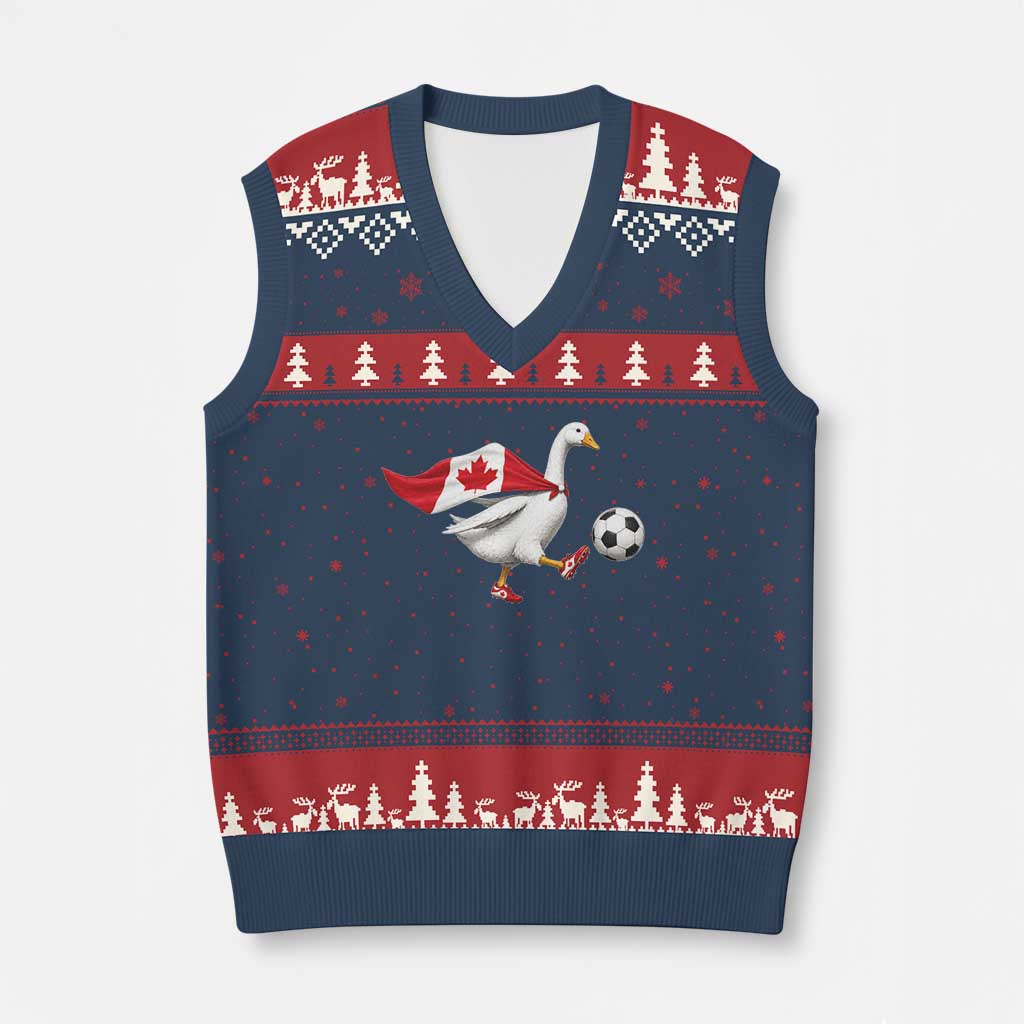 Canada Soccer Goose V-Neck Knit Sweater Vest Canadian Flag Patriotic Football Fan Graphic