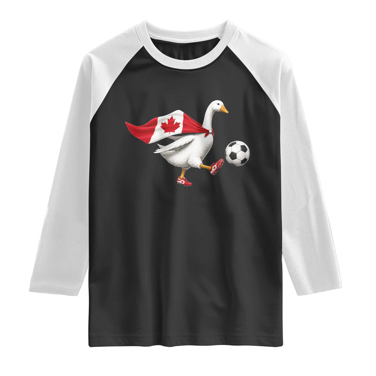 Canada Soccer Goose Raglan Shirt Canadian Flag Patriotic Football Fan Graphic