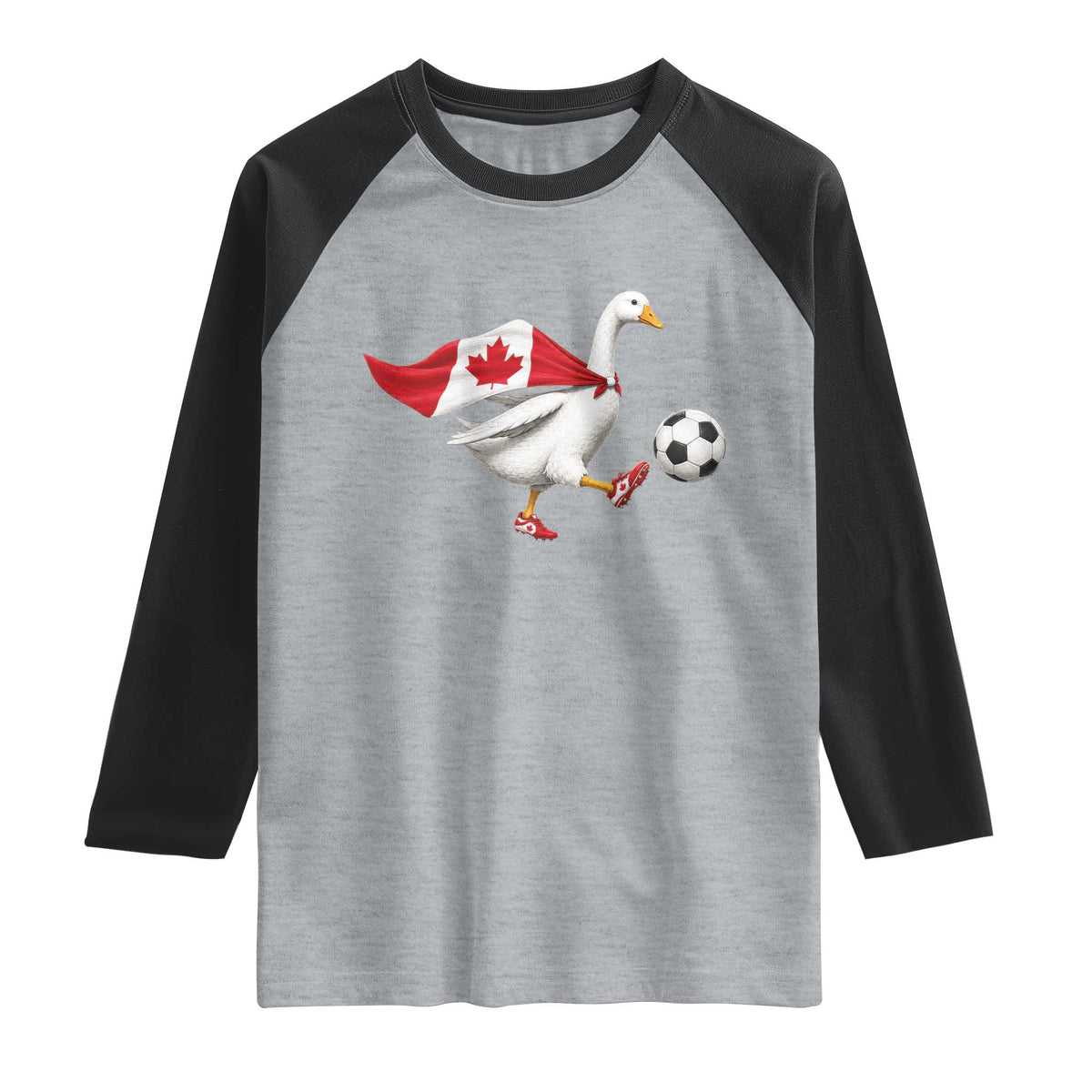 Canada Soccer Goose Raglan Shirt Canadian Flag Patriotic Football Fan Graphic