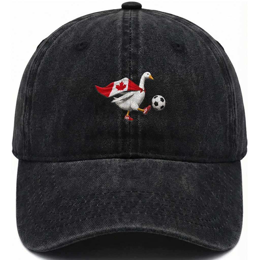 Canada Soccer Goose Washed Cotton Baseball Cap Canadian Flag Patriotic Football Fan Graphic