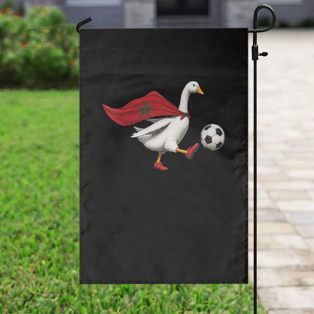 Morocco Soccer Garden Flag Funny Goose Wearing Moroccan Flag Patriotic Football Fan Graphic