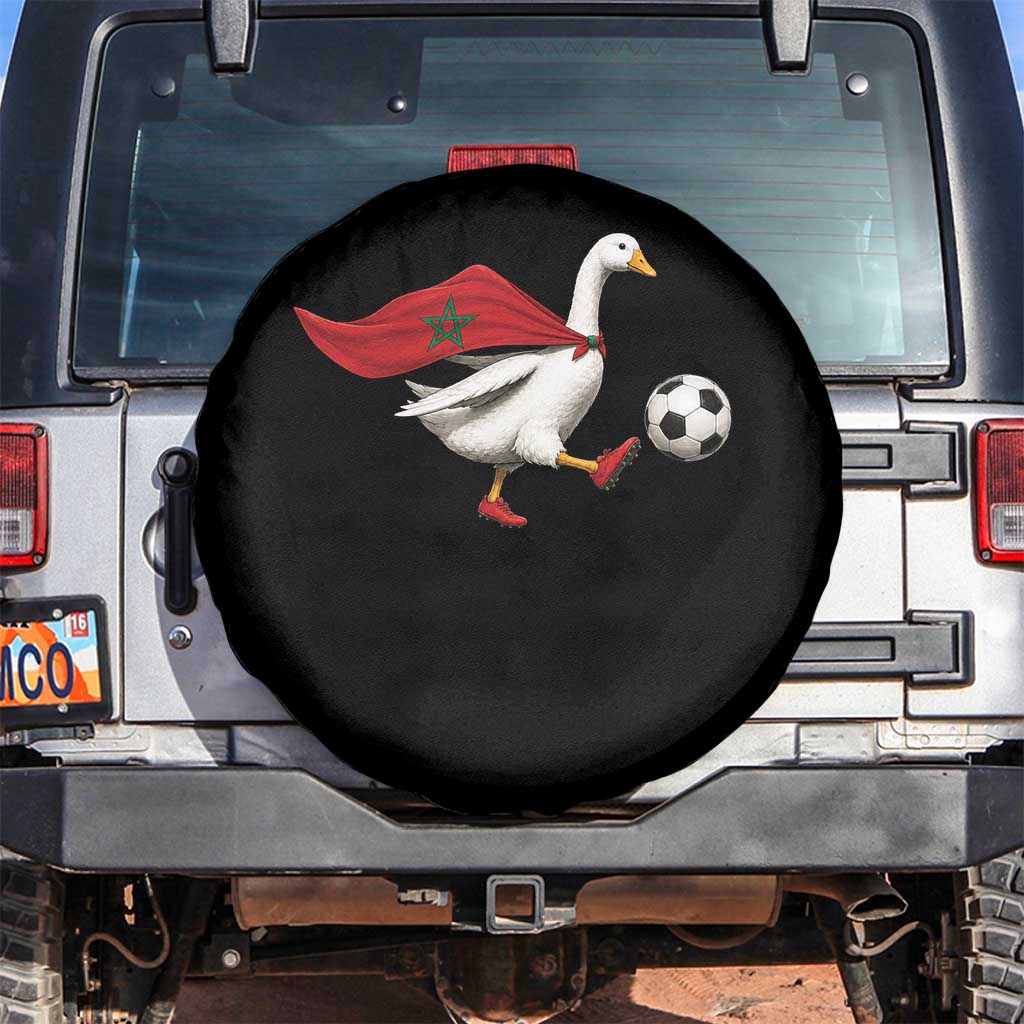Morocco Soccer Spare Tire Cover Funny Goose Wearing Moroccan Flag Patriotic Football Fan Graphic