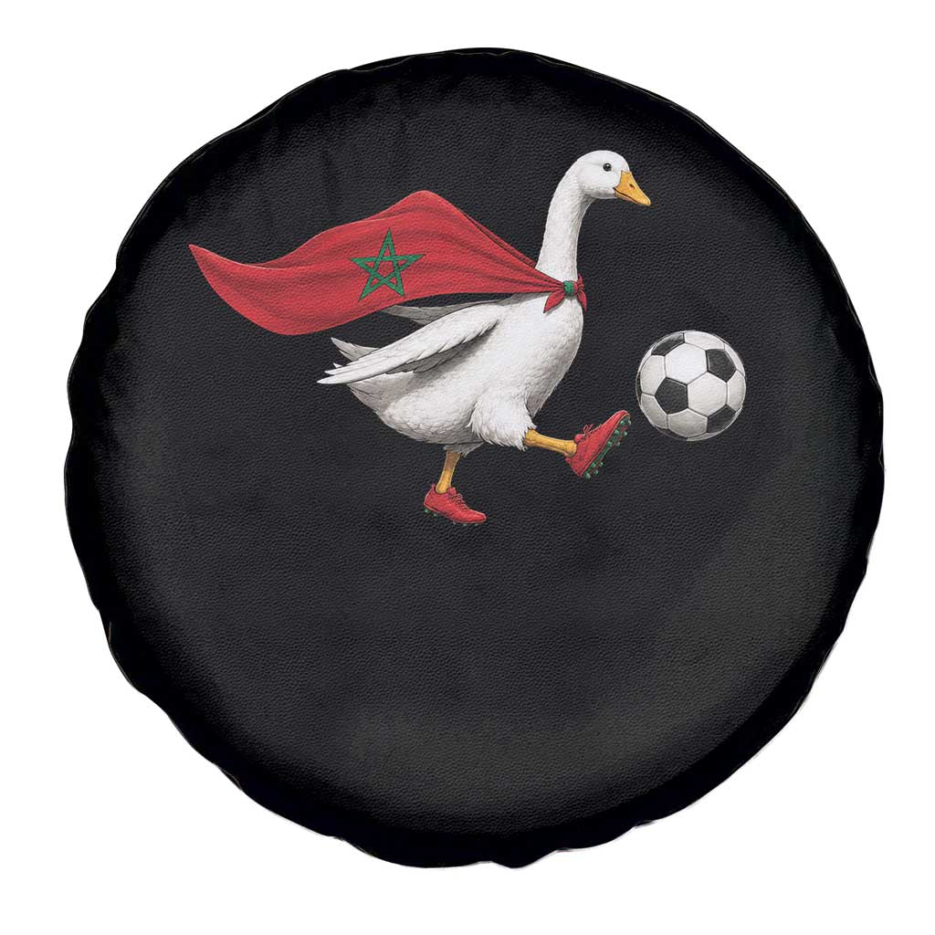 Morocco Soccer Spare Tire Cover Funny Goose Wearing Moroccan Flag Patriotic Football Fan Graphic