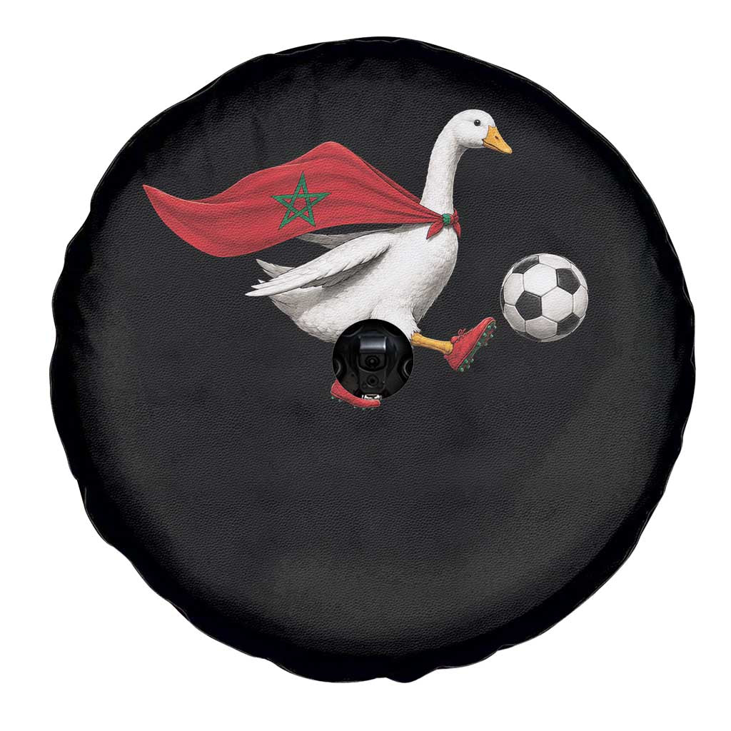 Morocco Soccer Spare Tire Cover Funny Goose Wearing Moroccan Flag Patriotic Football Fan Graphic