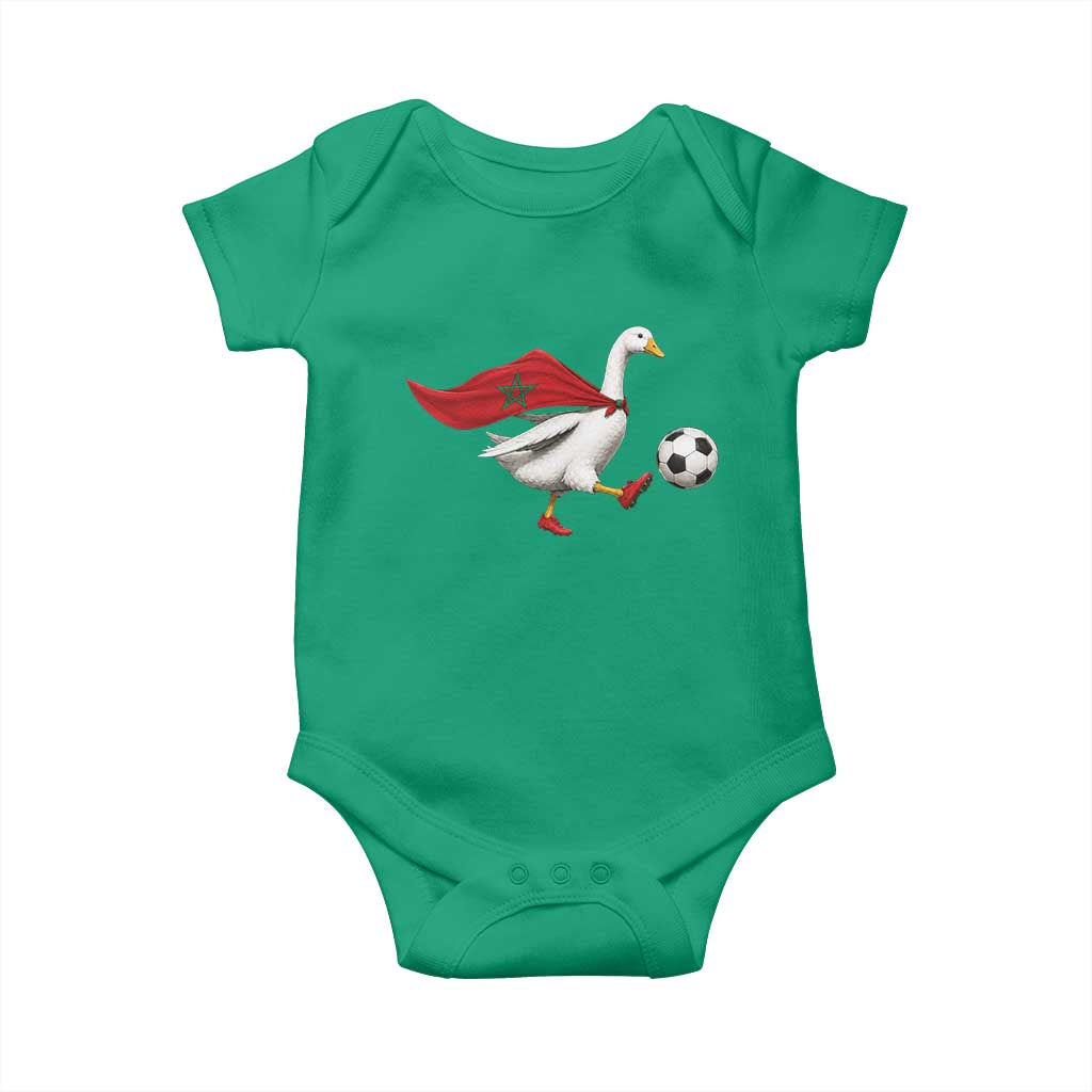 Morocco Soccer Baby Onesie Funny Goose Wearing Moroccan Flag Patriotic Football Fan Graphic