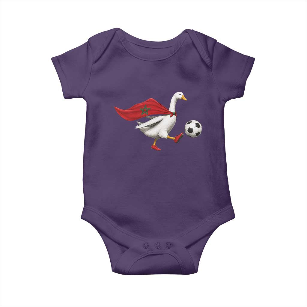 Morocco Soccer Baby Onesie Funny Goose Wearing Moroccan Flag Patriotic Football Fan Graphic