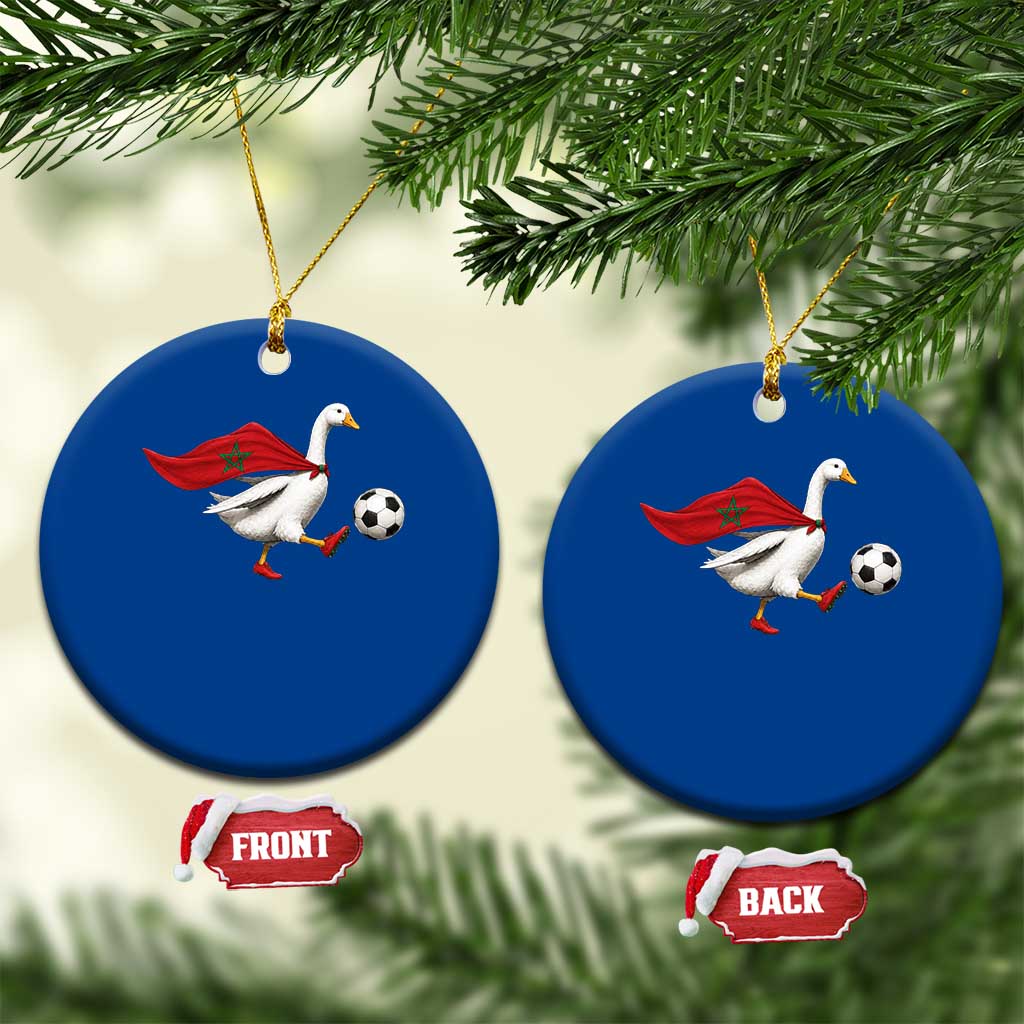 Morocco Soccer Ceramic Ornament Funny Goose Wearing Moroccan Flag Patriotic Football Fan Graphic