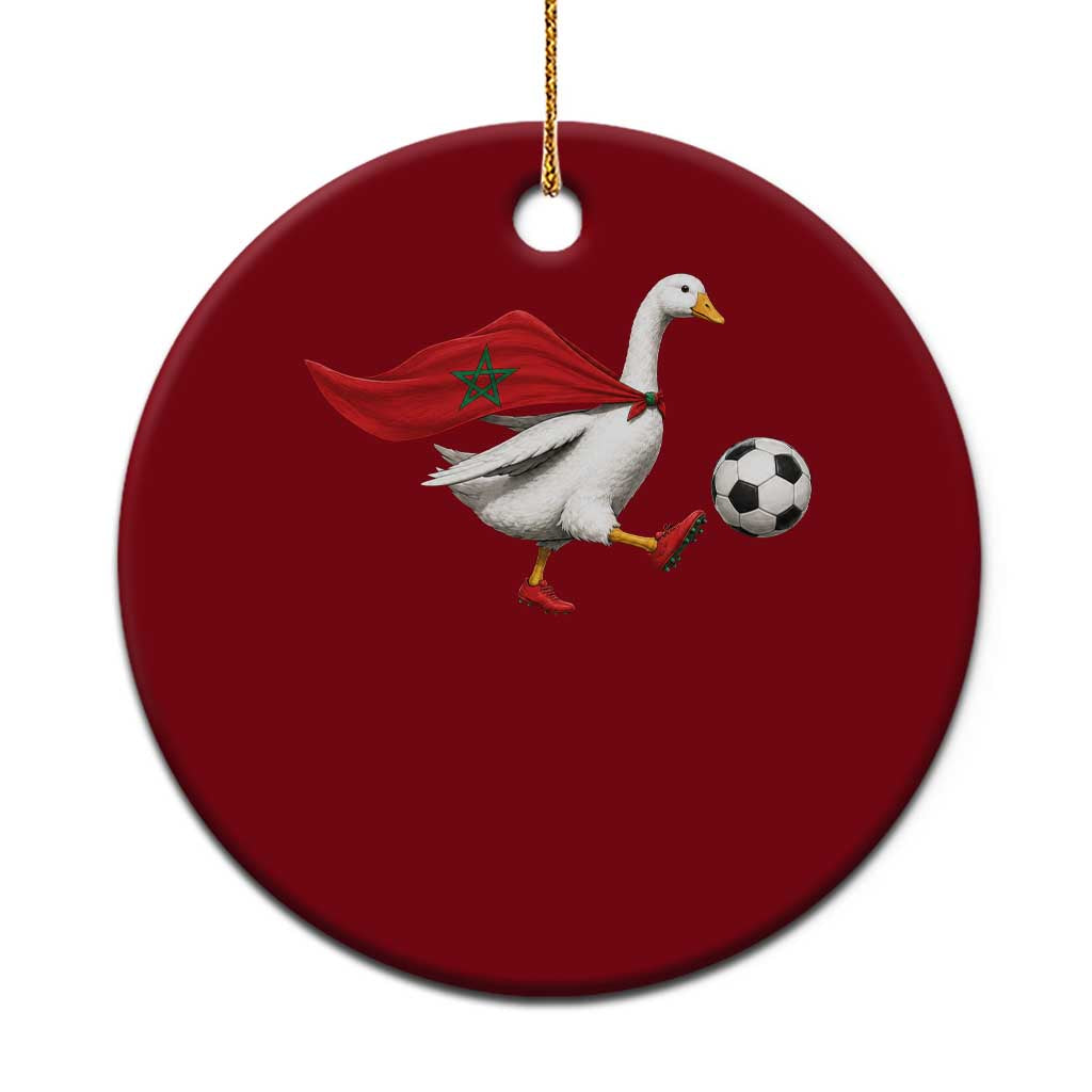 Morocco Soccer Ceramic Ornament Funny Goose Wearing Moroccan Flag Patriotic Football Fan Graphic