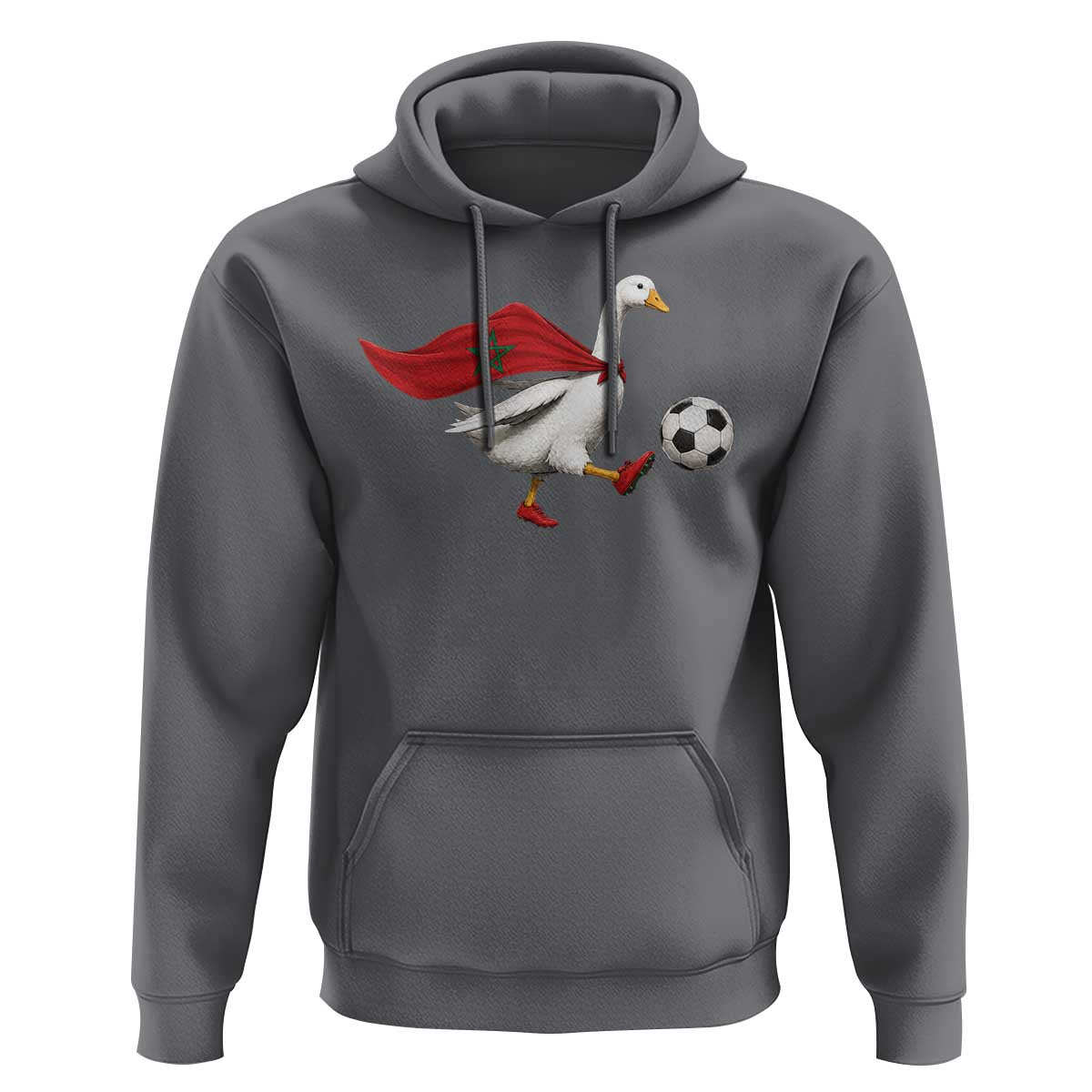 Morocco Soccer Hoodie Funny Goose Wearing Moroccan Flag Patriotic Football Fan Graphic