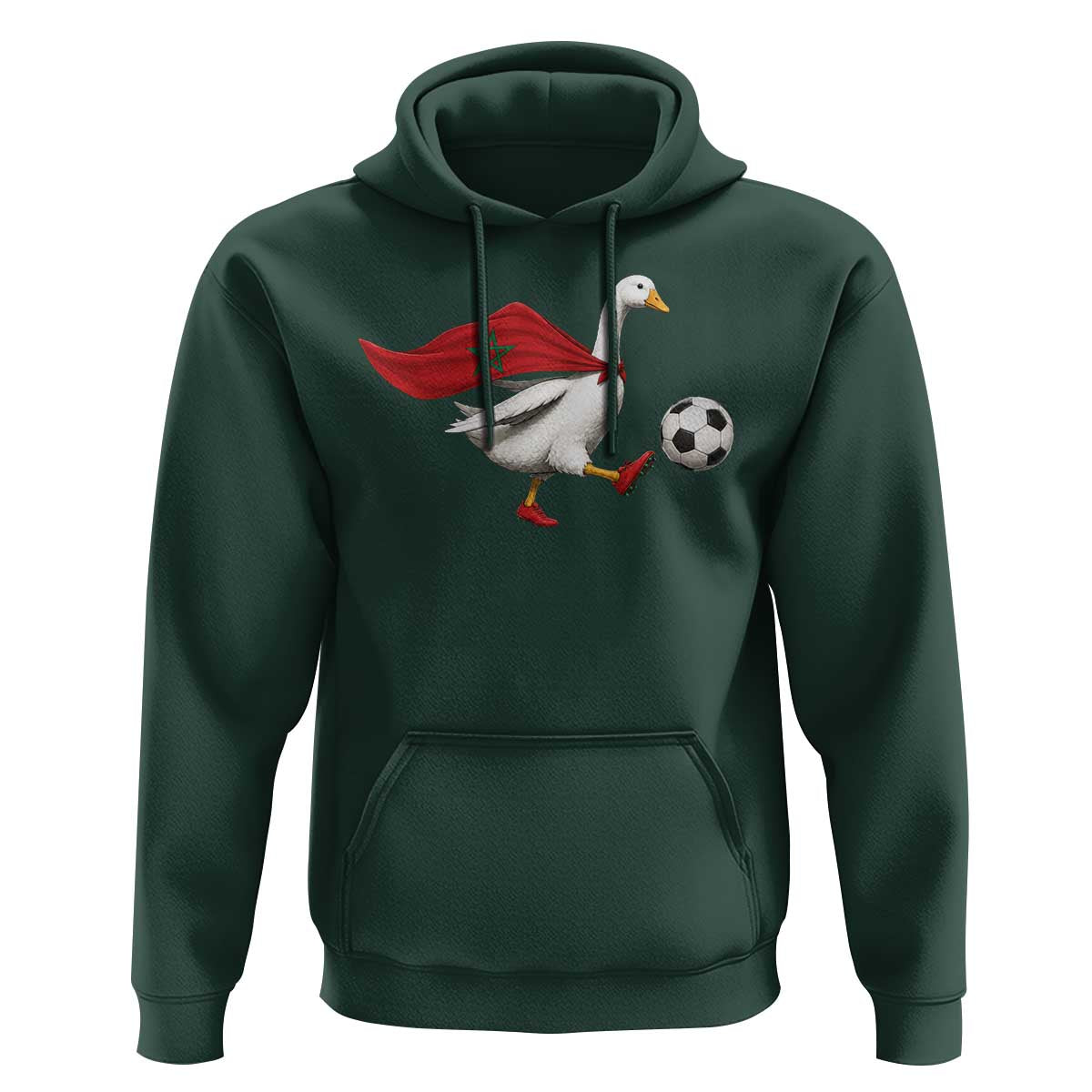 Morocco Soccer Hoodie Funny Goose Wearing Moroccan Flag Patriotic Football Fan Graphic