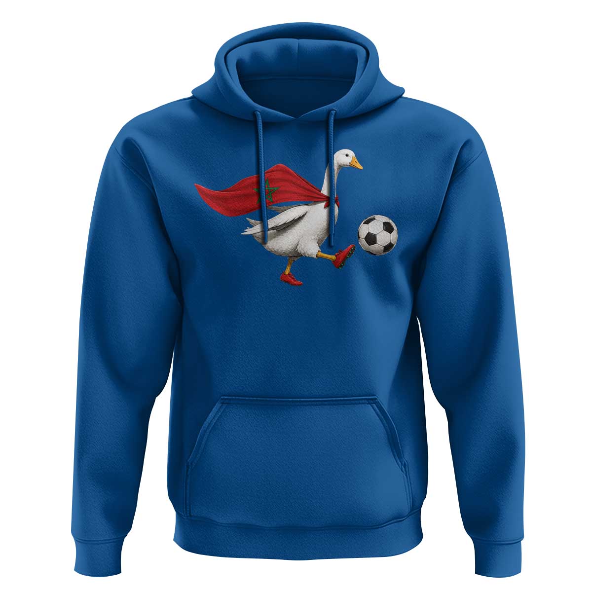 Morocco Soccer Hoodie Funny Goose Wearing Moroccan Flag Patriotic Football Fan Graphic