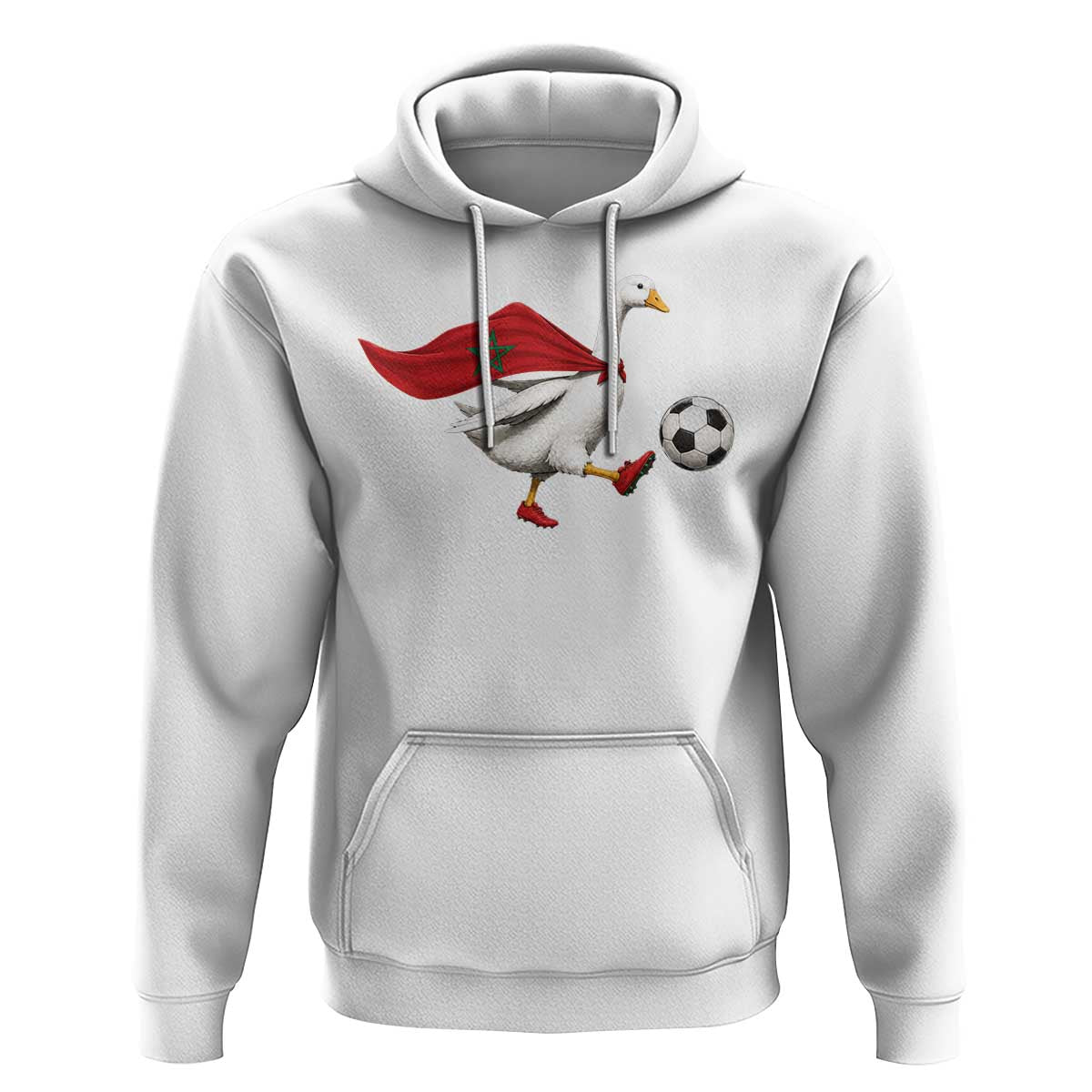 Morocco Soccer Hoodie Funny Goose Wearing Moroccan Flag Patriotic Football Fan Graphic