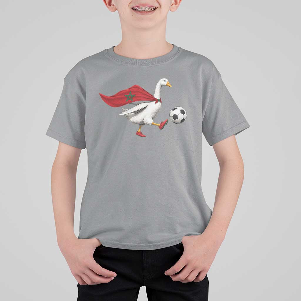 Morocco Soccer T Shirt For Kid Funny Goose Wearing Moroccan Flag Patriotic Football Fan Graphic