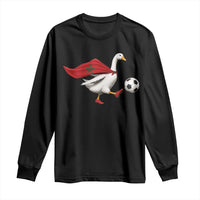 Morocco Soccer Long Sleeve Shirt Funny Goose Wearing Moroccan Flag Patriotic Football Fan Graphic