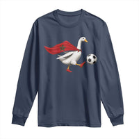 Morocco Soccer Long Sleeve Shirt Funny Goose Wearing Moroccan Flag Patriotic Football Fan Graphic
