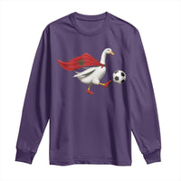 Morocco Soccer Long Sleeve Shirt Funny Goose Wearing Moroccan Flag Patriotic Football Fan Graphic