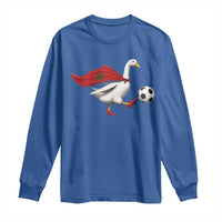 Morocco Soccer Long Sleeve Shirt Funny Goose Wearing Moroccan Flag Patriotic Football Fan Graphic
