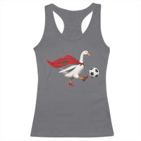 Morocco Soccer Racerback Tank Top Funny Goose Wearing Moroccan Flag Patriotic Football Fan Graphic