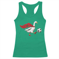 Morocco Soccer Racerback Tank Top Funny Goose Wearing Moroccan Flag Patriotic Football Fan Graphic