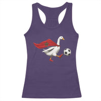 Morocco Soccer Racerback Tank Top Funny Goose Wearing Moroccan Flag Patriotic Football Fan Graphic
