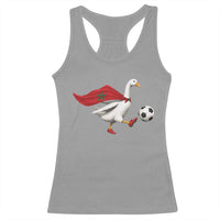 Morocco Soccer Racerback Tank Top Funny Goose Wearing Moroccan Flag Patriotic Football Fan Graphic