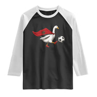 Morocco Soccer Raglan Shirt Funny Goose Wearing Moroccan Flag Patriotic Football Fan Graphic