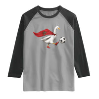 Morocco Soccer Raglan Shirt Funny Goose Wearing Moroccan Flag Patriotic Football Fan Graphic