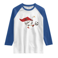 Morocco Soccer Raglan Shirt Funny Goose Wearing Moroccan Flag Patriotic Football Fan Graphic