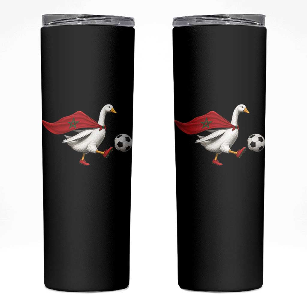 Morocco Soccer Skinny Tumbler Funny Goose Wearing Moroccan Flag Patriotic Football Fan Graphic