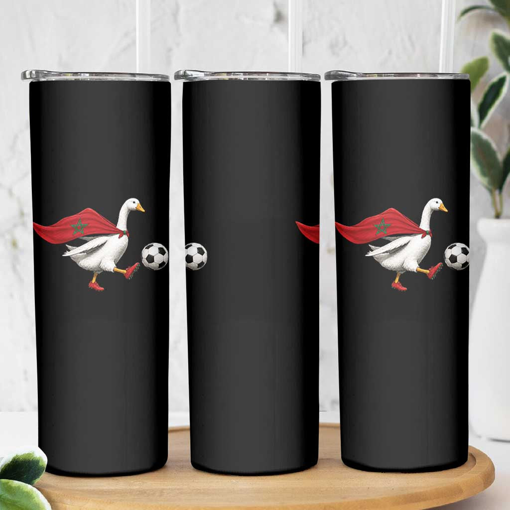 Morocco Soccer Skinny Tumbler Funny Goose Wearing Moroccan Flag Patriotic Football Fan Graphic