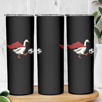 Morocco Soccer Skinny Tumbler Funny Goose Wearing Moroccan Flag Patriotic Football Fan Graphic