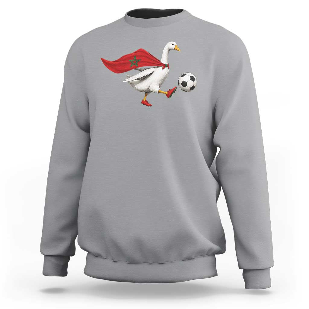 Morocco Soccer Sweatshirt Funny Goose Wearing Moroccan Flag Patriotic Football Fan Graphic