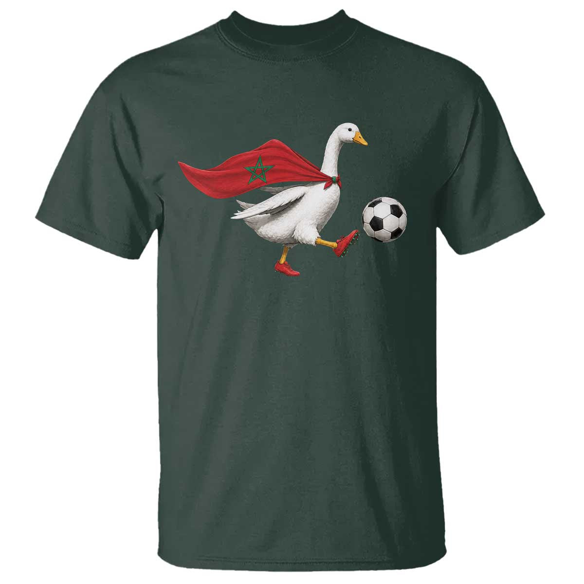 Morocco Soccer T Shirt Funny Goose Wearing Moroccan Flag Patriotic Football Fan Graphic