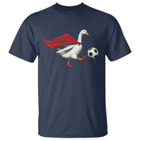 Morocco Soccer T Shirt Funny Goose Wearing Moroccan Flag Patriotic Football Fan Graphic