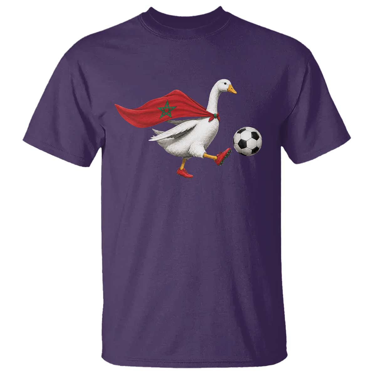 Morocco Soccer T Shirt Funny Goose Wearing Moroccan Flag Patriotic Football Fan Graphic