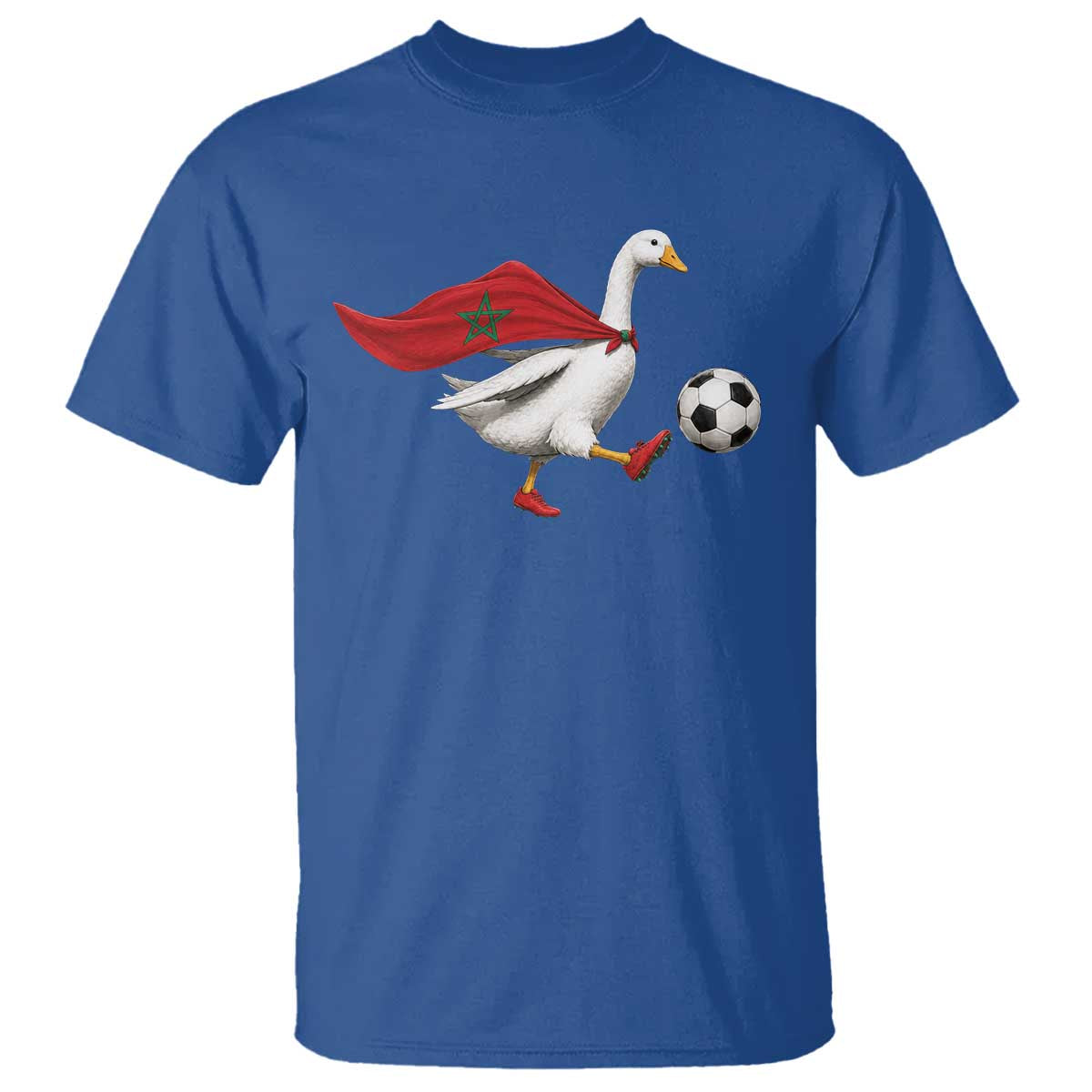 Morocco Soccer T Shirt Funny Goose Wearing Moroccan Flag Patriotic Football Fan Graphic