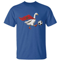 Morocco Soccer T Shirt Funny Goose Wearing Moroccan Flag Patriotic Football Fan Graphic