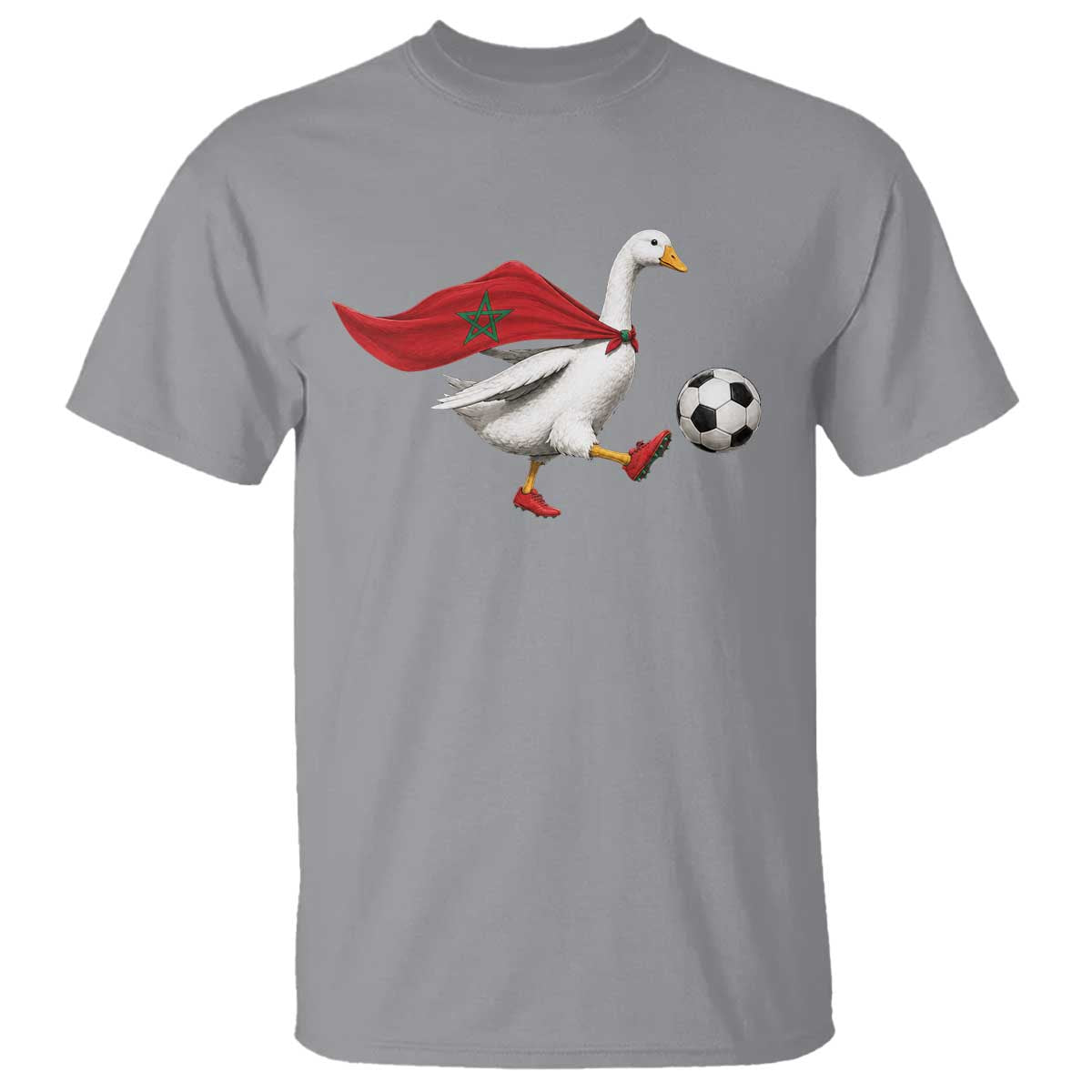 Morocco Soccer T Shirt Funny Goose Wearing Moroccan Flag Patriotic Football Fan Graphic