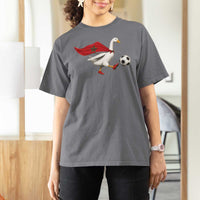 Morocco Soccer T Shirt For Women Funny Goose Wearing Moroccan Flag Patriotic Football Fan Graphic