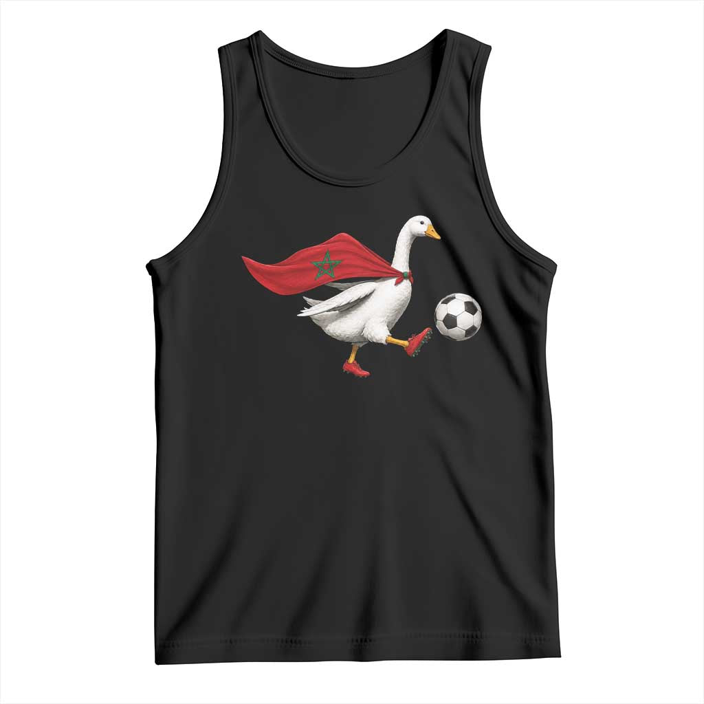 Morocco Soccer Tank Top Funny Goose Wearing Moroccan Flag Patriotic Football Fan Graphic