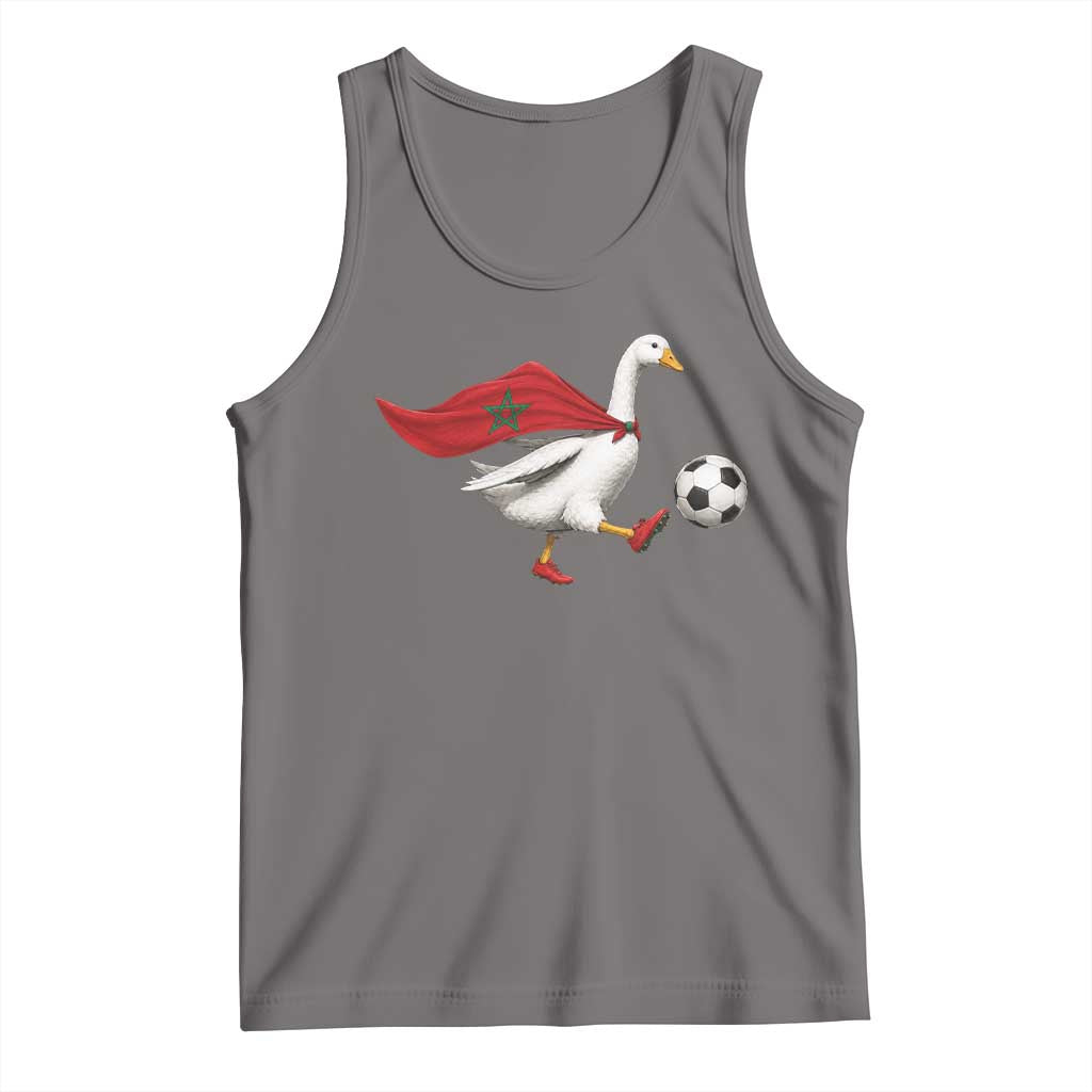 Morocco Soccer Tank Top Funny Goose Wearing Moroccan Flag Patriotic Football Fan Graphic