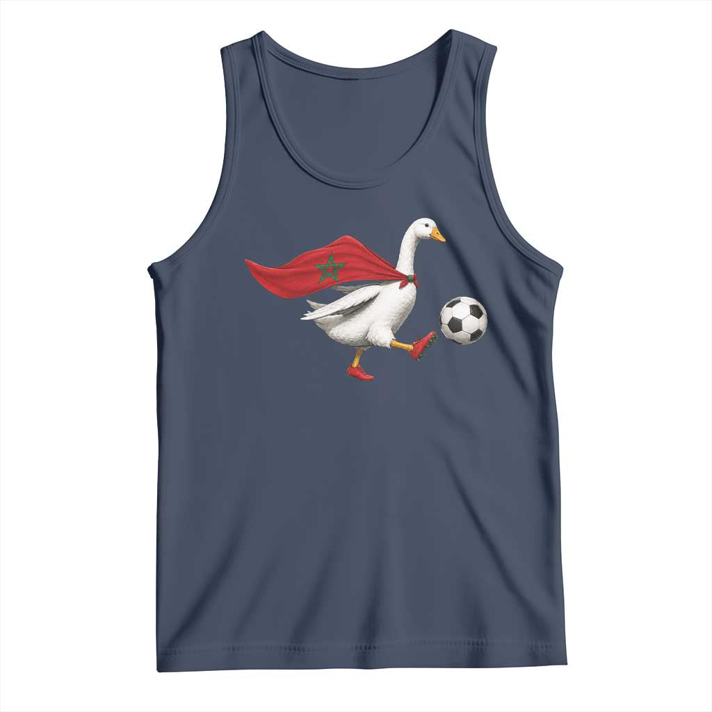 Morocco Soccer Tank Top Funny Goose Wearing Moroccan Flag Patriotic Football Fan Graphic