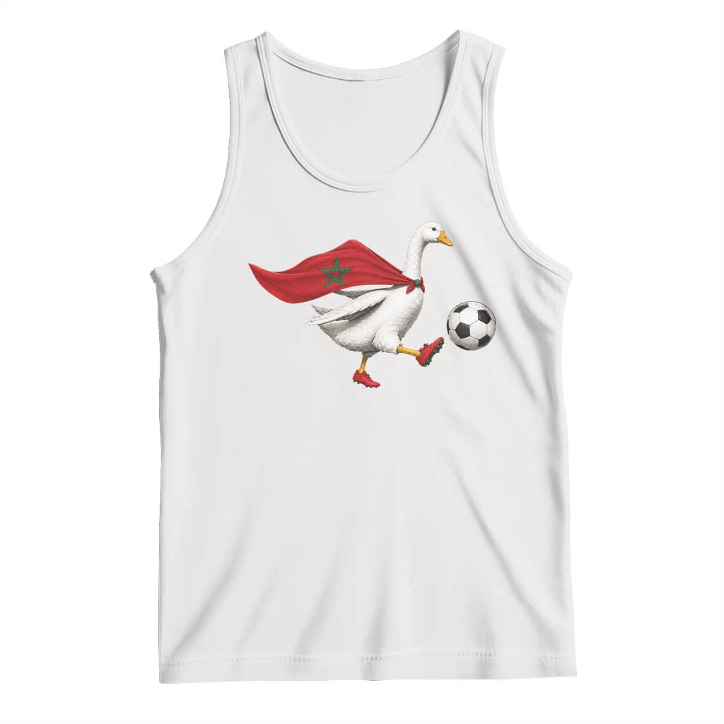 Morocco Soccer Tank Top Funny Goose Wearing Moroccan Flag Patriotic Football Fan Graphic