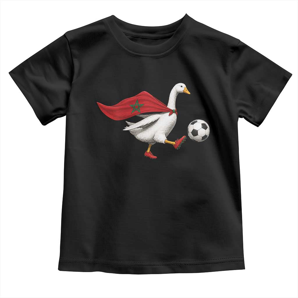 Morocco Soccer Toddler T Shirt Funny Goose Wearing Moroccan Flag Patriotic Football Fan Graphic