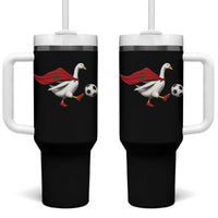 Morocco Soccer Tumbler With Handle Funny Goose Wearing Moroccan Flag Patriotic Football Fan Graphic