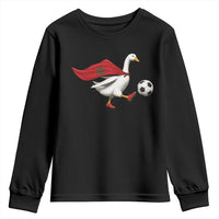 Morocco Soccer Youth Sweatshirt Funny Goose Wearing Moroccan Flag Patriotic Football Fan Graphic