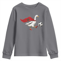 Morocco Soccer Youth Sweatshirt Funny Goose Wearing Moroccan Flag Patriotic Football Fan Graphic