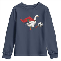 Morocco Soccer Youth Sweatshirt Funny Goose Wearing Moroccan Flag Patriotic Football Fan Graphic