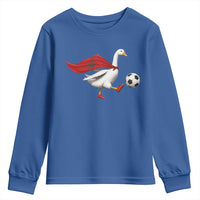 Morocco Soccer Youth Sweatshirt Funny Goose Wearing Moroccan Flag Patriotic Football Fan Graphic